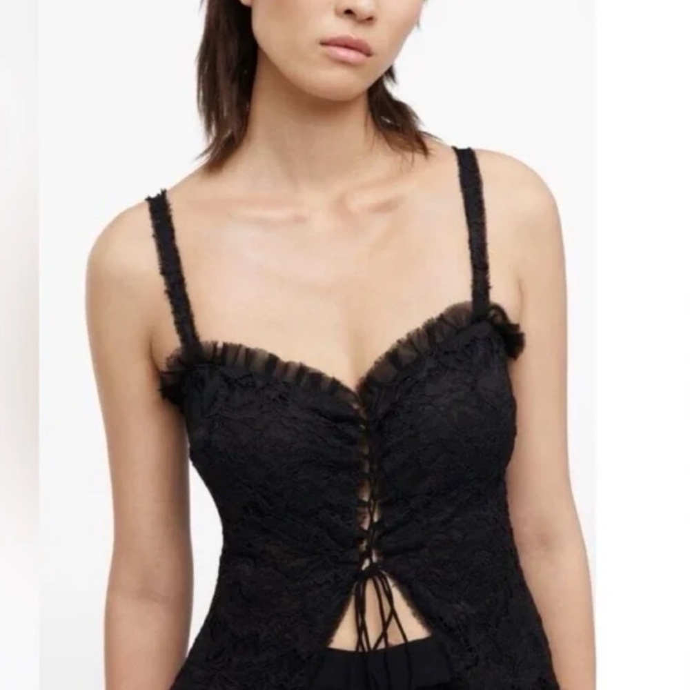 ZARA Limited Edition COLLECTION II LACE UP CROPPED BLACK Top - Sz M